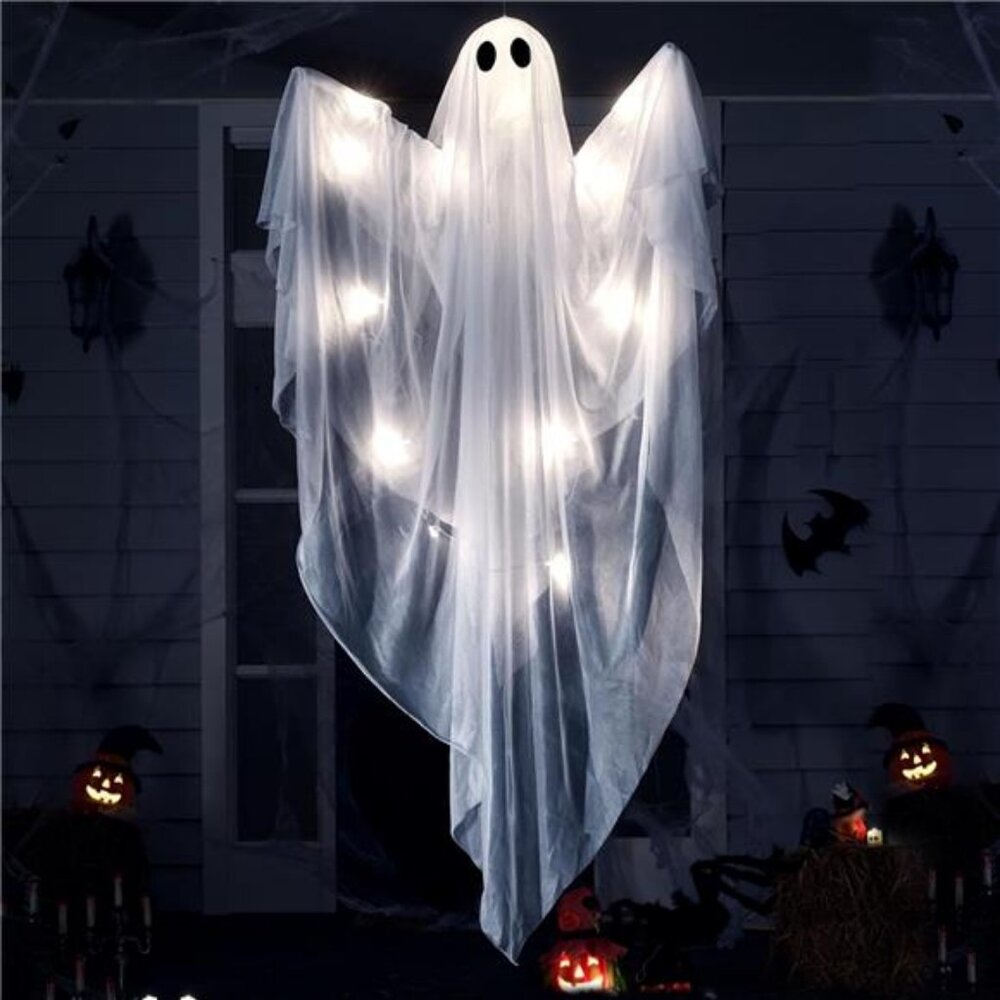 Halloween Hanging Light up Ghost with Spooky White LED Light, 47” White Ghosts